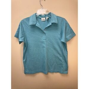 L.L. Bean Women's Turquoise Embroidered Collar Polo Shirt Size Small